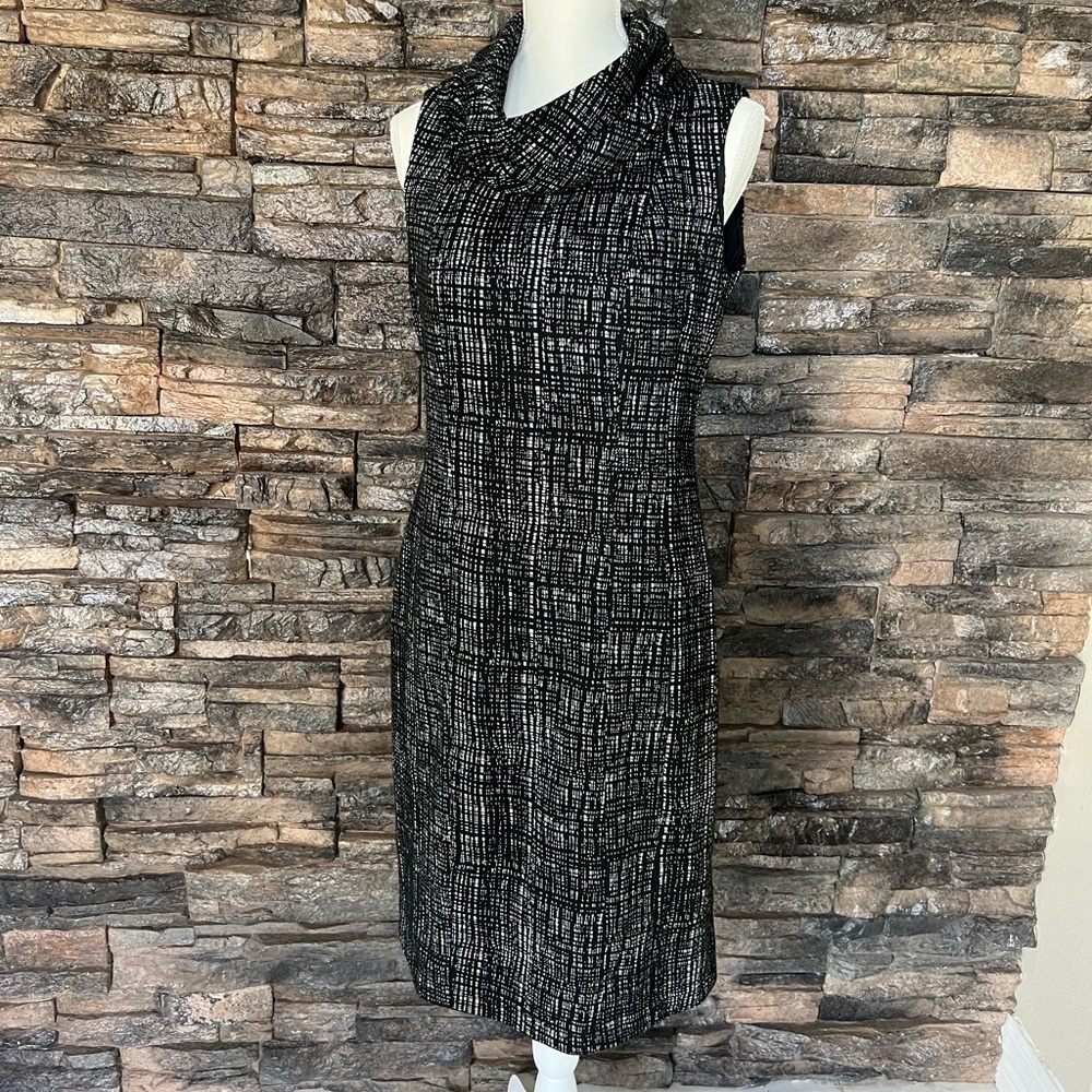 Willi Smith Black and White Sheath Dress with Cowl Neck - Picture 1 of 12